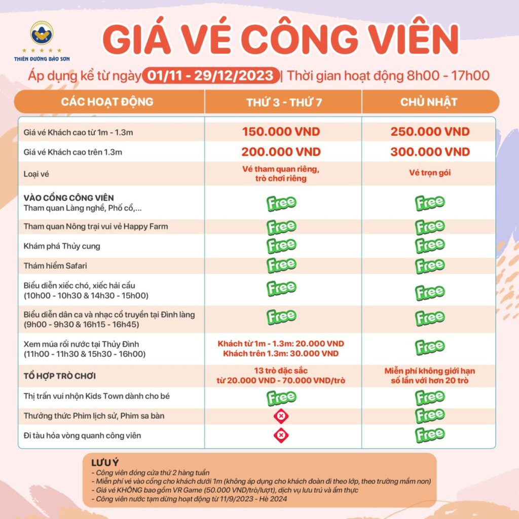 giá vé Thiên Đường Bảo Sơn