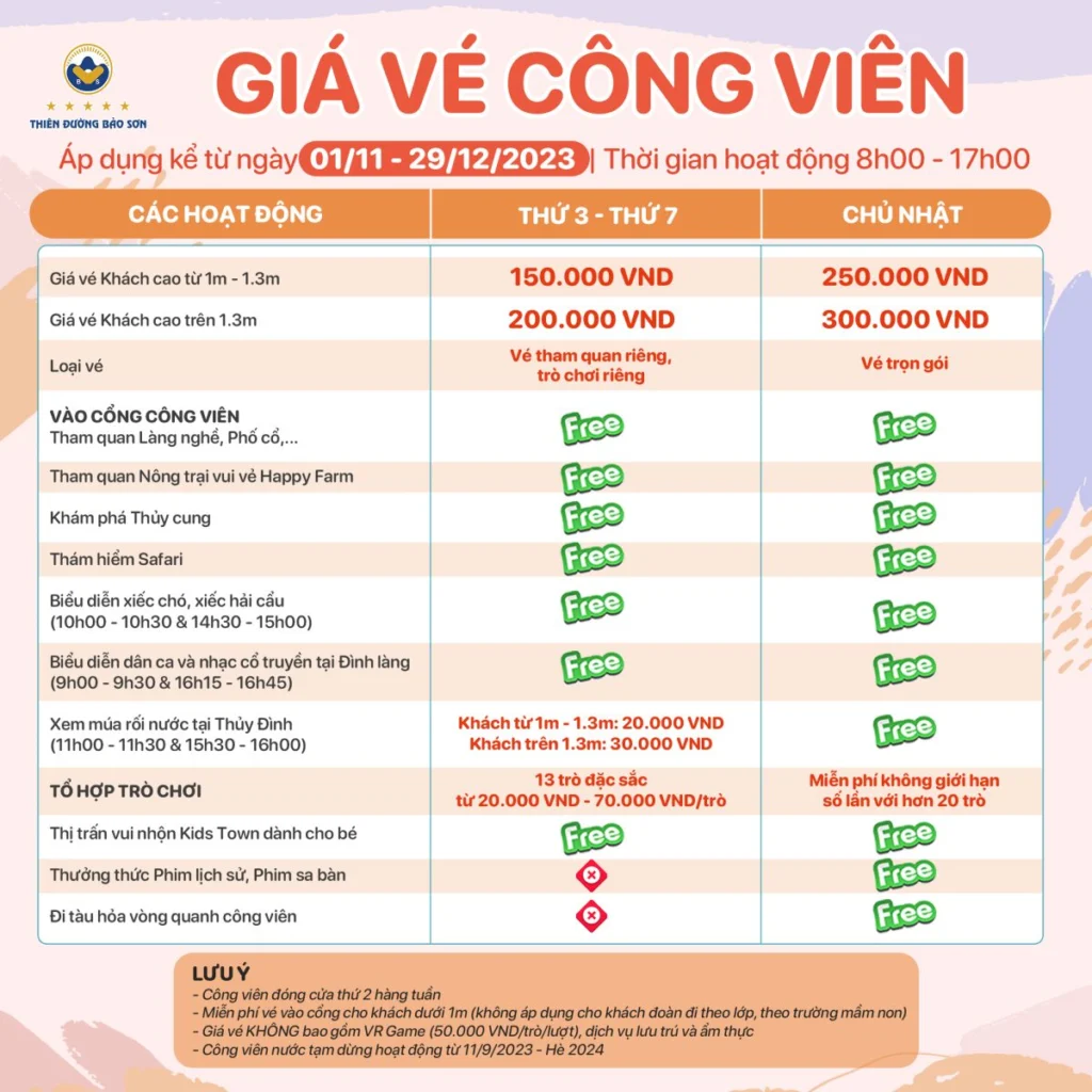 giá vé Thiên Đường Bảo Sơn
